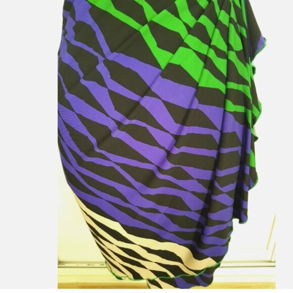 BCBG MAXAZRIA Ruched Halter Dress Size Large Zebra Print Blue Green Cocktail - Picture 5 of 6